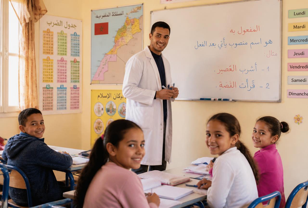 Un professeur avec ses élèves en classe
